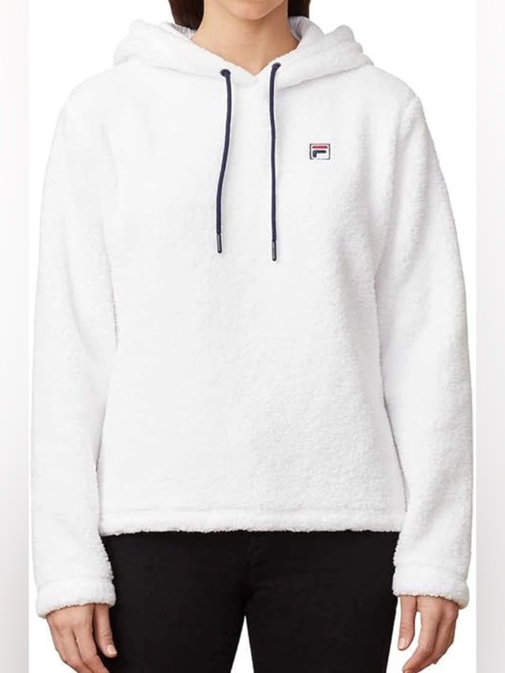 FILA Josephine Sherpa Embroidered Logo Hoodie Sweatshirt - Small - White